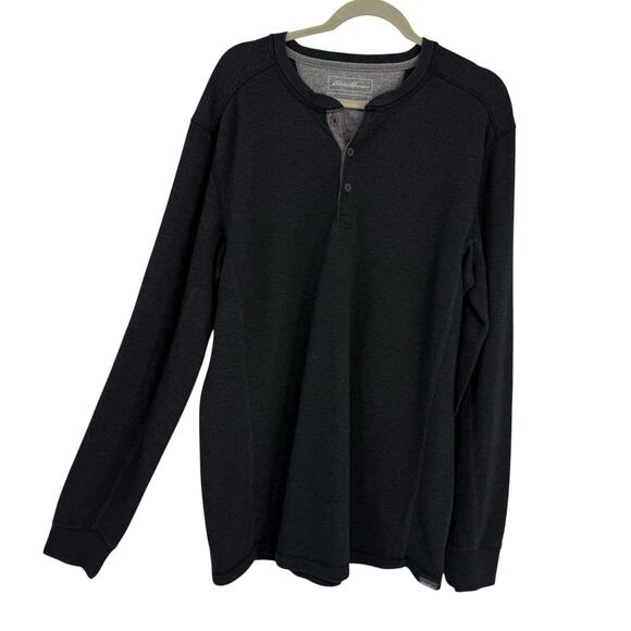 Eddie Bauer Men size LT Favorite Ultrasoft Thermal Henley Waffleknit Gray Pullov - Picture 1 of 10